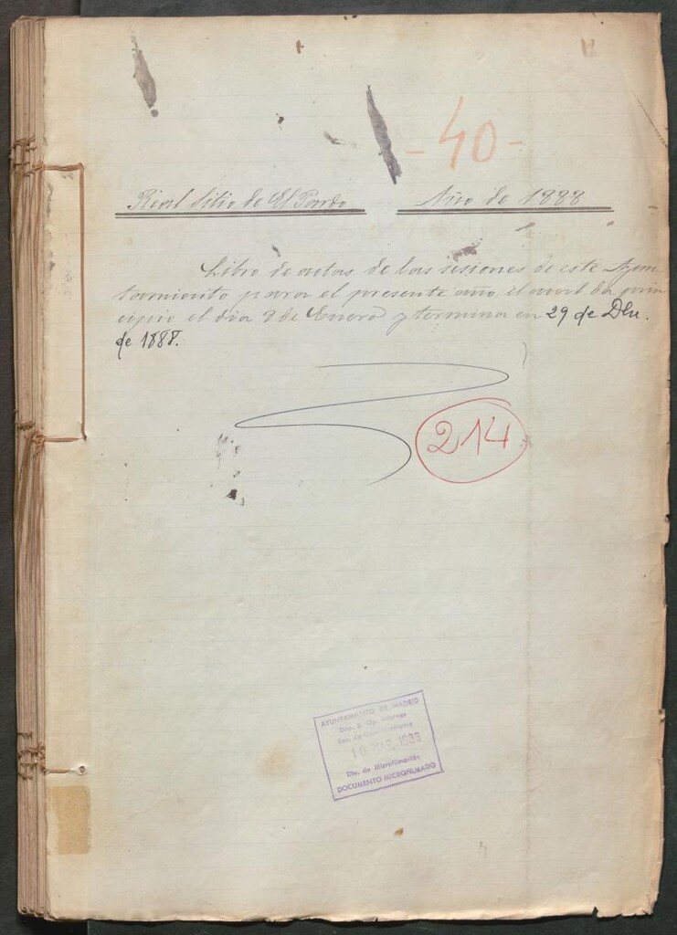 Miniatura de Actas y acuerdos del ayuntamiento de El Pardo de 1888. Libro 214.