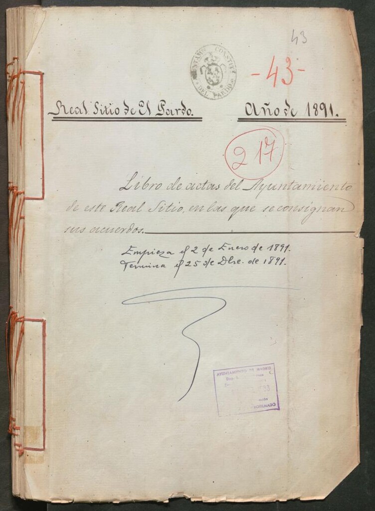 Miniatura de Actas y acuerdos del ayuntamiento de El Pardo de 1891. Libro 217.