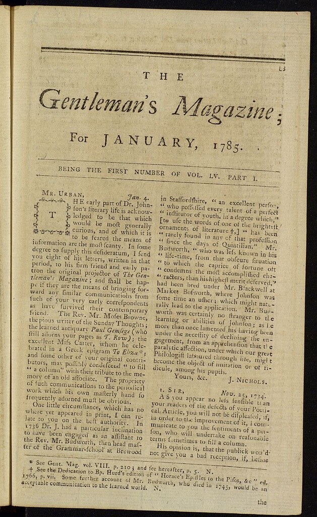 Miniatura de The Gentleman´s Magazine de enero de 1785, vol LV, parte I