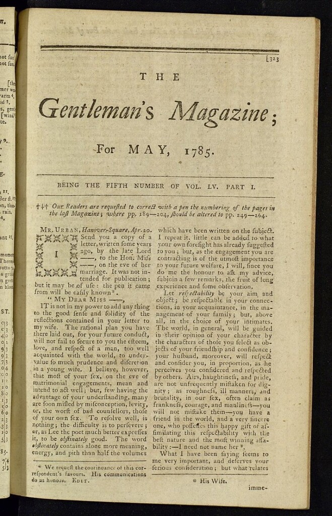 Miniatura de The Gentleman´s Magazine de mayo de 1785, vol LV, parte I