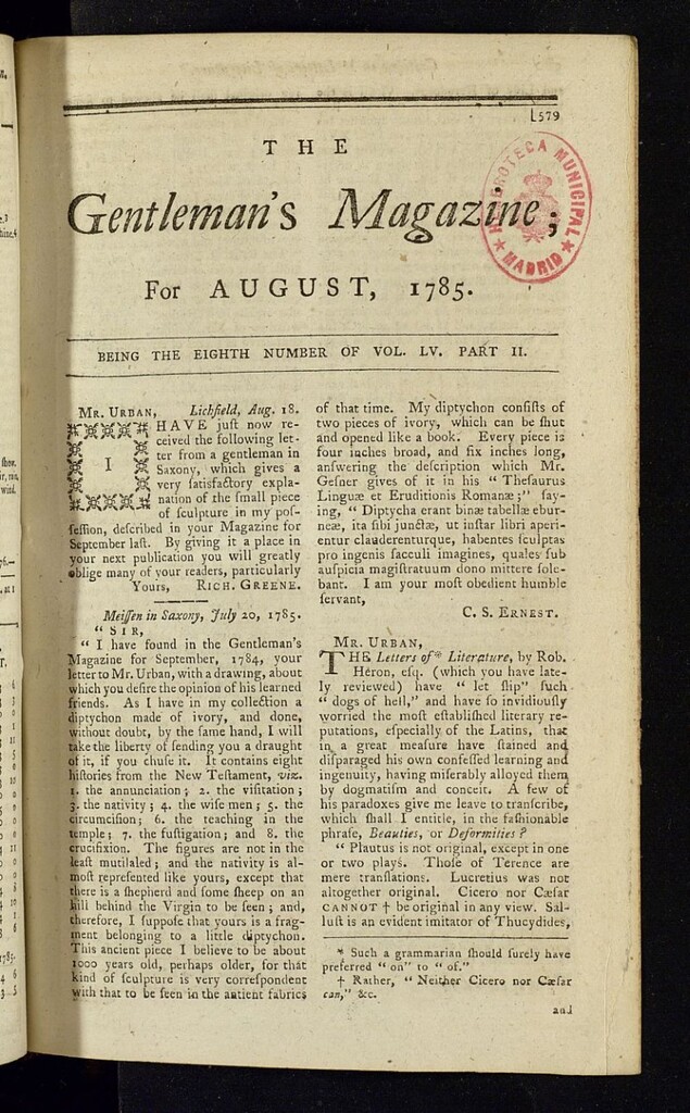 Miniatura de The Gentleman´s Magazine de agosto de 1785, vol LV, parte II