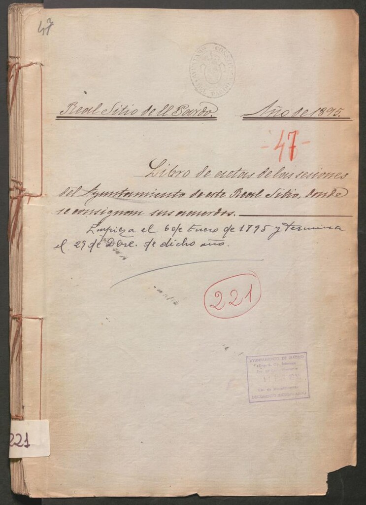 Miniatura de Actas y acuerdos del ayuntamiento de El Pardo de 1895. Libro 221.
