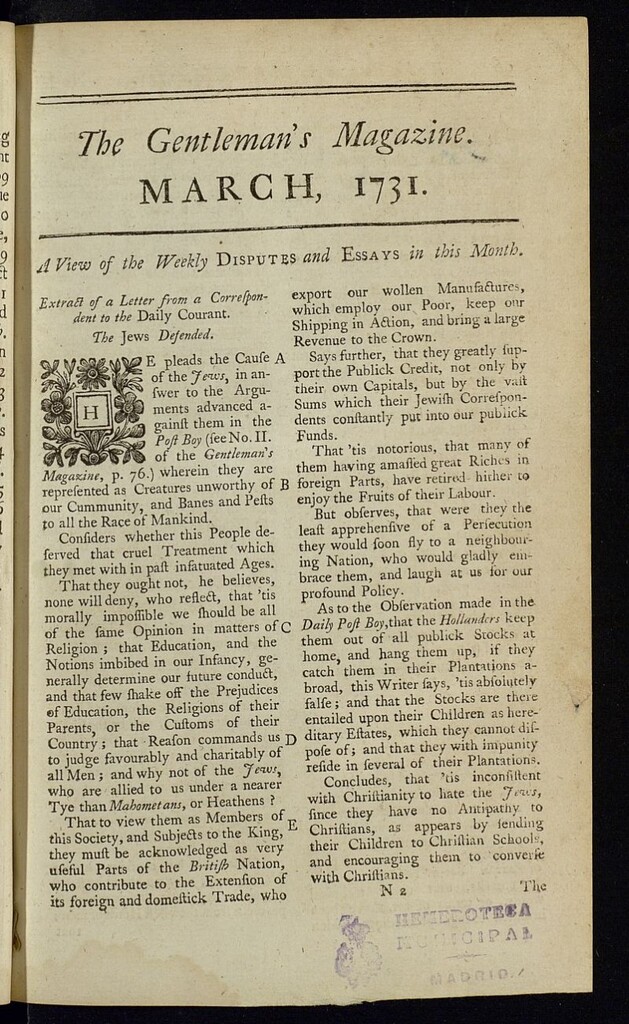Miniatura de The Gentleman´s Magazine de marzo de 1731