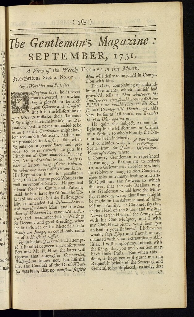 Miniatura de The Gentleman´s Magazine de septiembre de 1731