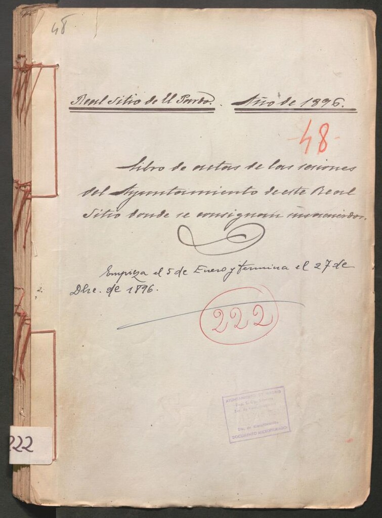 Miniatura de Actas y acuerdos del ayuntamiento de El Pardo de 1896. Libro 222.