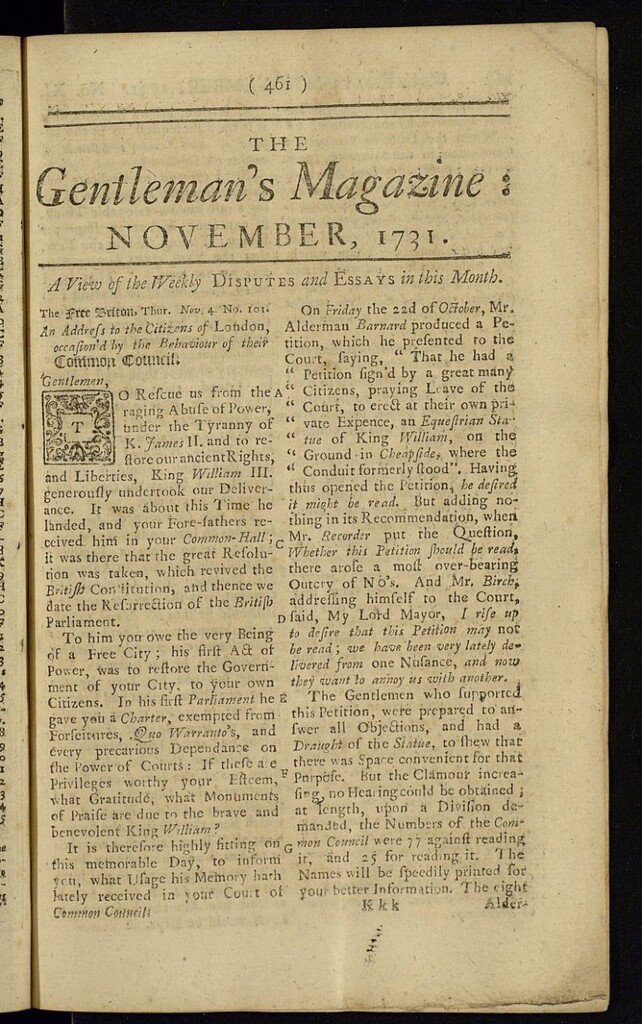 Miniatura de The Gentleman´s Magazine de noviembre de 1731