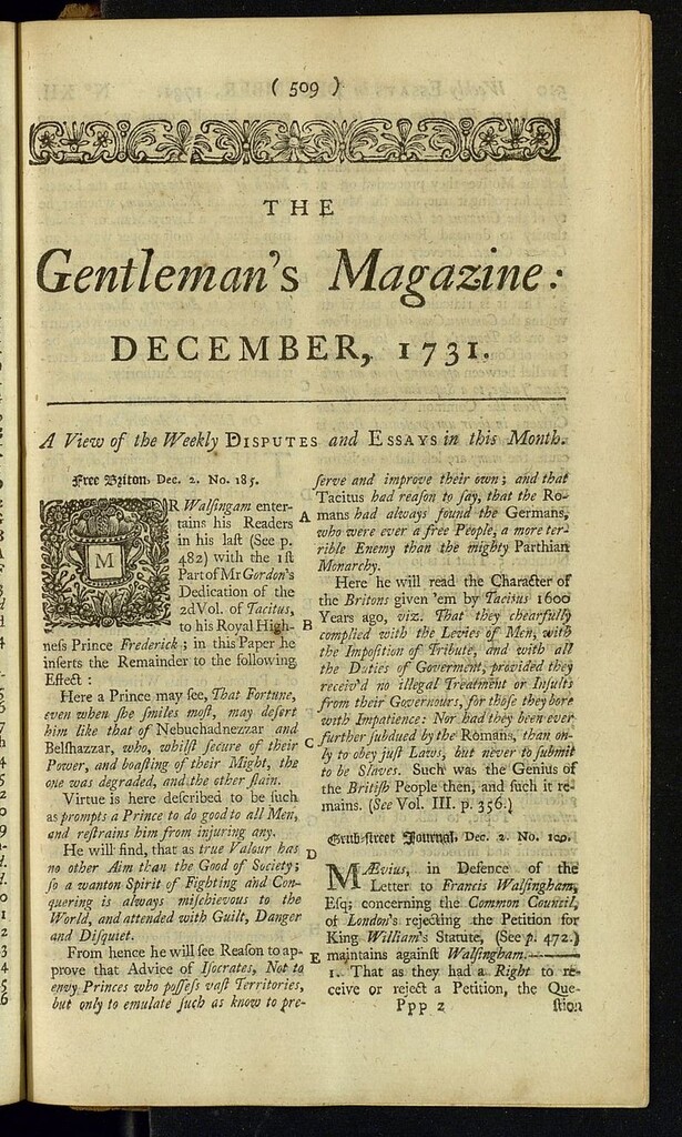 Miniatura de The Gentleman´s Magazine de diciembre de 1731