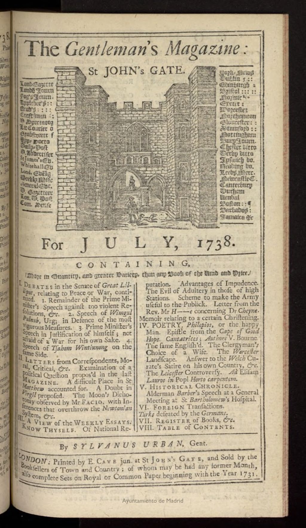 Miniatura de The Gentleman´s Magazine de julio de 1738