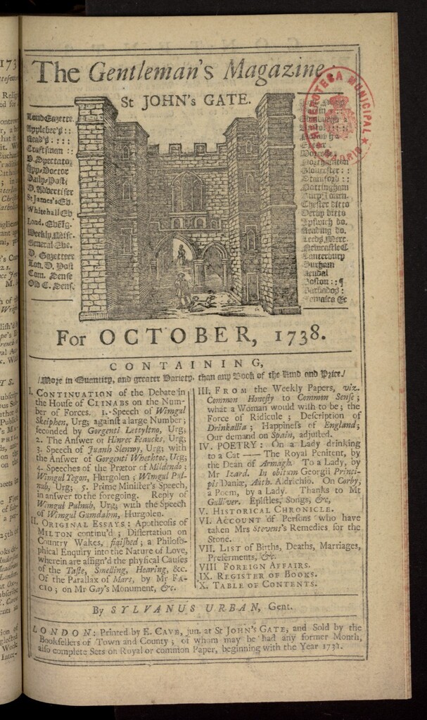 Miniatura de The Gentleman´s Magazine de octubre de 1738