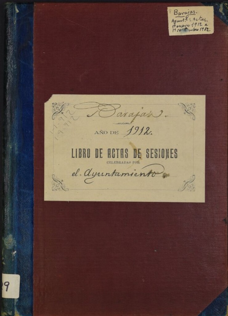 Miniatura de Actas y acuerdos del ayuntamiento de Barajas de 1912. Libro 729.