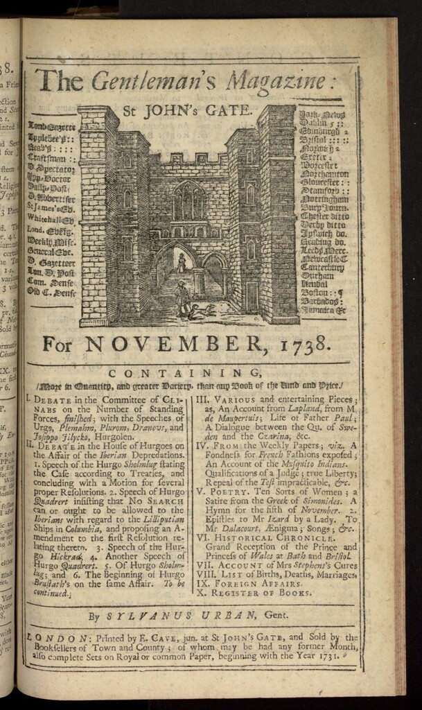 Miniatura de The Gentleman´s Magazine de noviembre de 1738