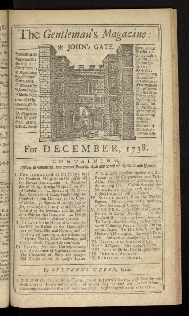 Miniatura de The Gentleman´s Magazine de diciembre de 1738