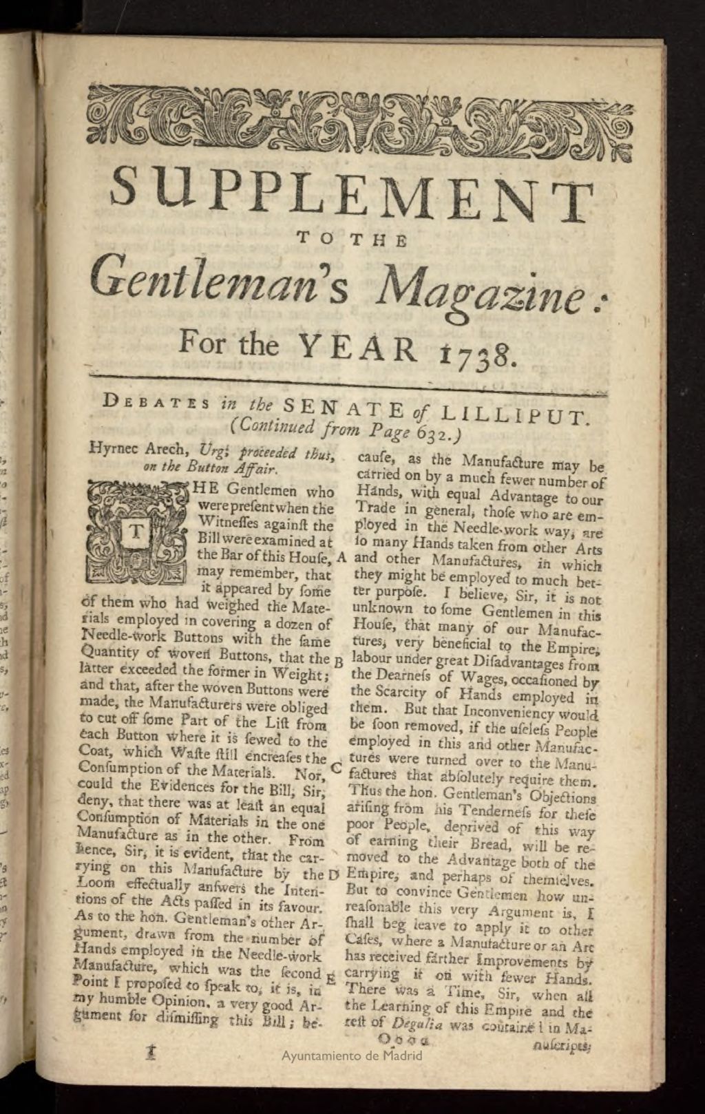 Miniatura de The Gentleman´s Magazine, suplemento al año 1738