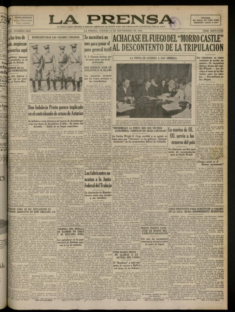 Miniatura de La Prensa: único diario español e hispano americano en Nueva York del 13 de septiembre de 1934, nº 5502