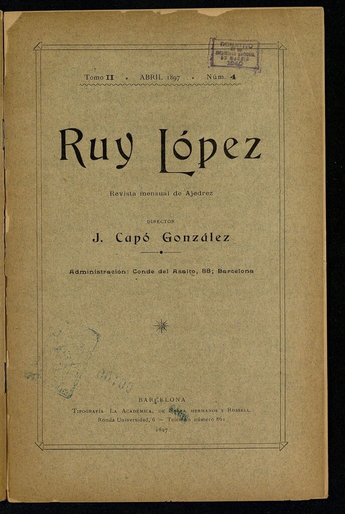 Miniatura de Ruy Lopez, de abril de 1897, nº 4