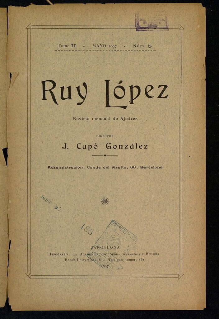 Miniatura de Ruy Lopez, de mayo de 1897, nº 5