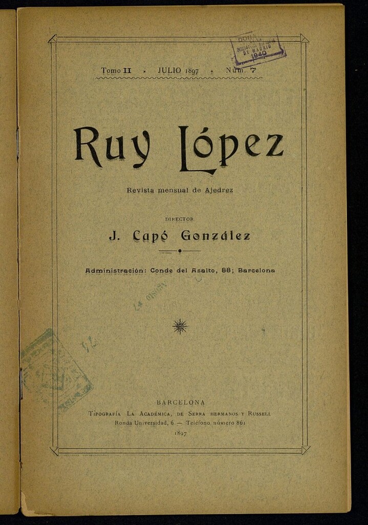 Miniatura de Ruy Lopez, de julio de 1897, nº 7