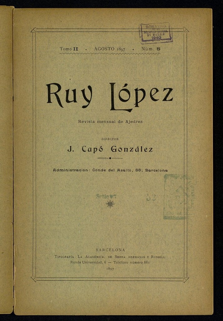 Miniatura de Ruy Lopez, de agosto de 1897, nº 8