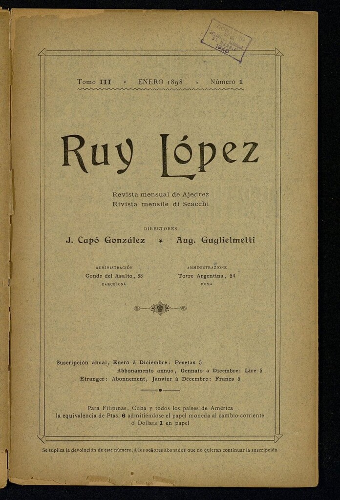 Miniatura de Ruy Lopez, de enero de 1898, nº 1