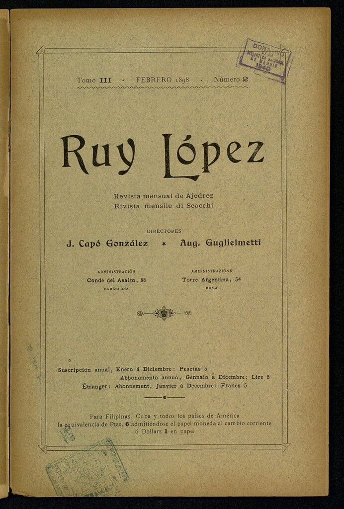 Miniatura de Ruy Lopez, de febrero de 1898, nº 2