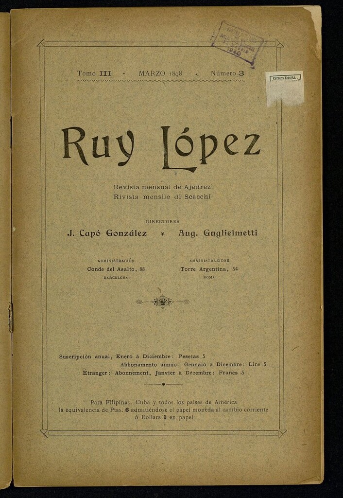 Miniatura de Ruy Lopez, de marzo de 1898, nº 3