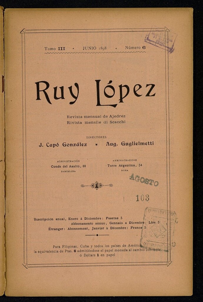 Miniatura de Ruy Lopez, de junio de 1898, nº 6