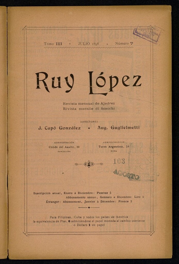 Miniatura de Ruy Lopez, de julio de 1898, nº 7