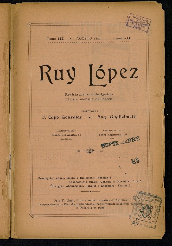Miniatura de Ruy Lopez, de agosto de 1898, nº 8