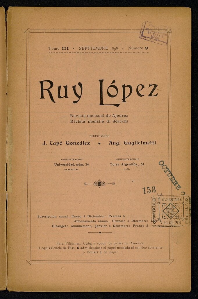 Miniatura de Ruy Lopez, de septiembre de 1898, nº 9