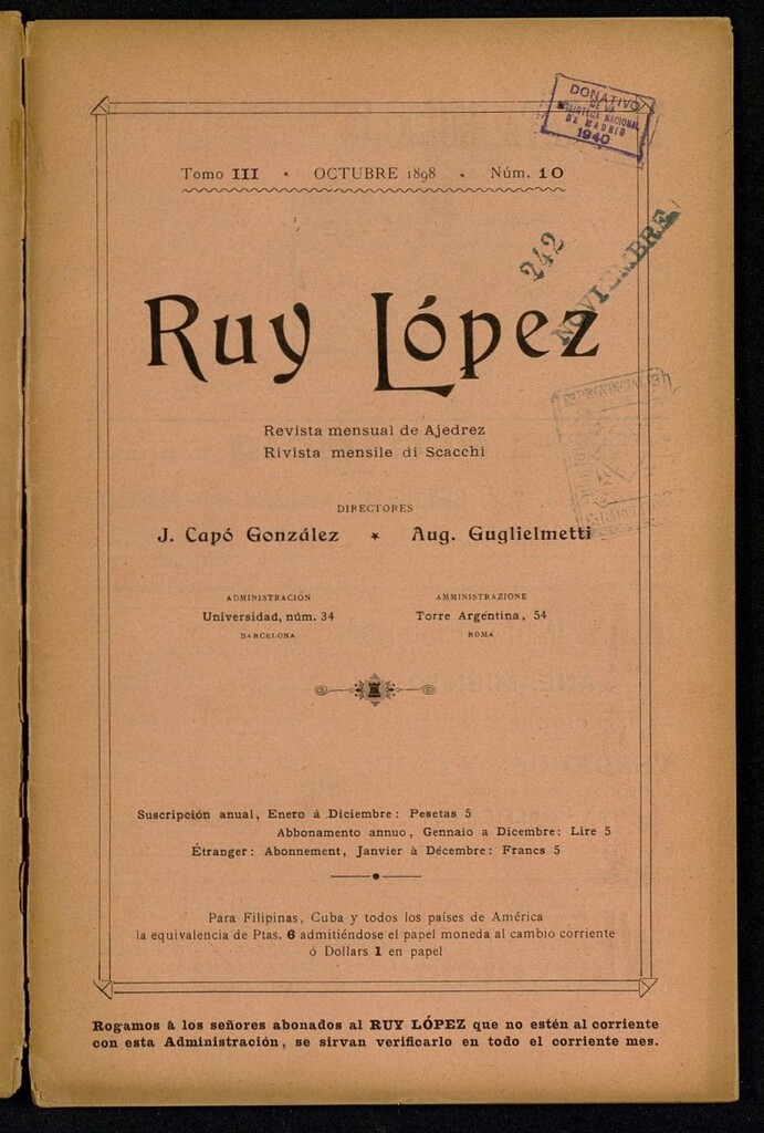 Miniatura de Ruy Lopez, de octubre de 1898, nº 10