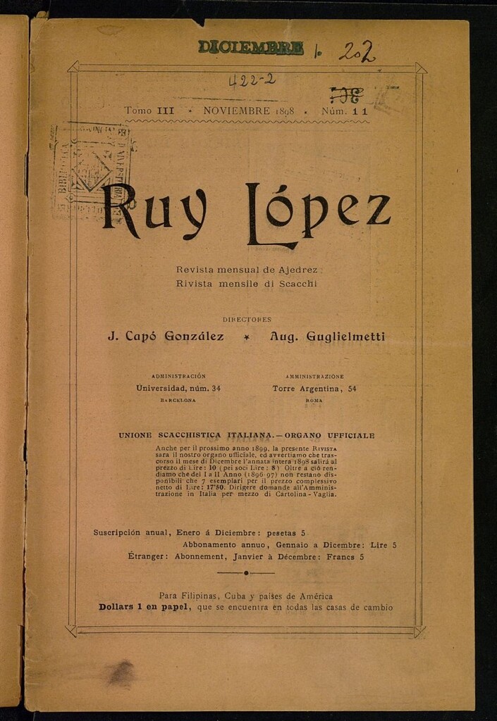 Miniatura de Ruy Lopez, de noviembre de 1898, nº 11