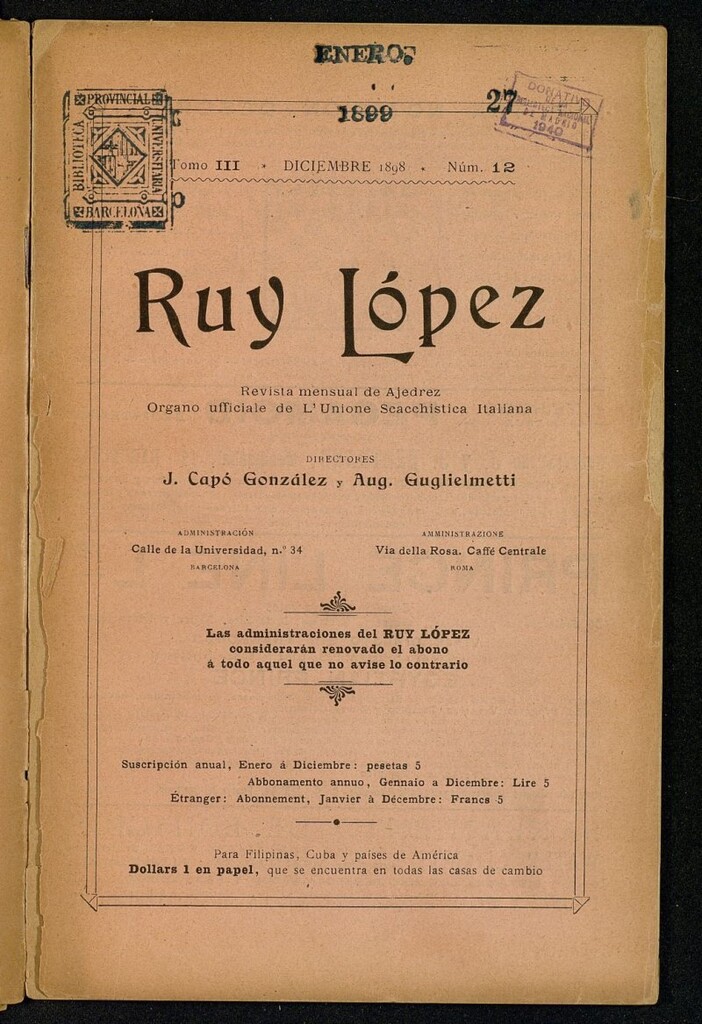 Miniatura de Ruy Lopez, de diciembre de 1898, nº 12
