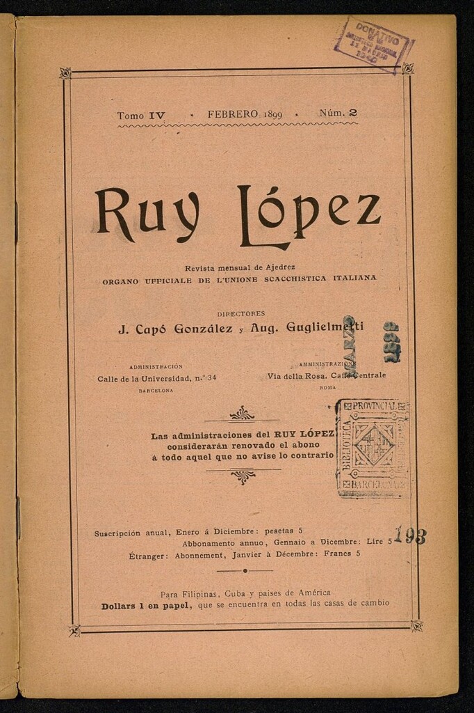 Miniatura de Ruy Lopez, de febrero de 1899, nº 2