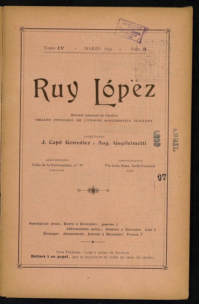 Miniatura de Ruy Lopez, de marzo de 1899, nº 3