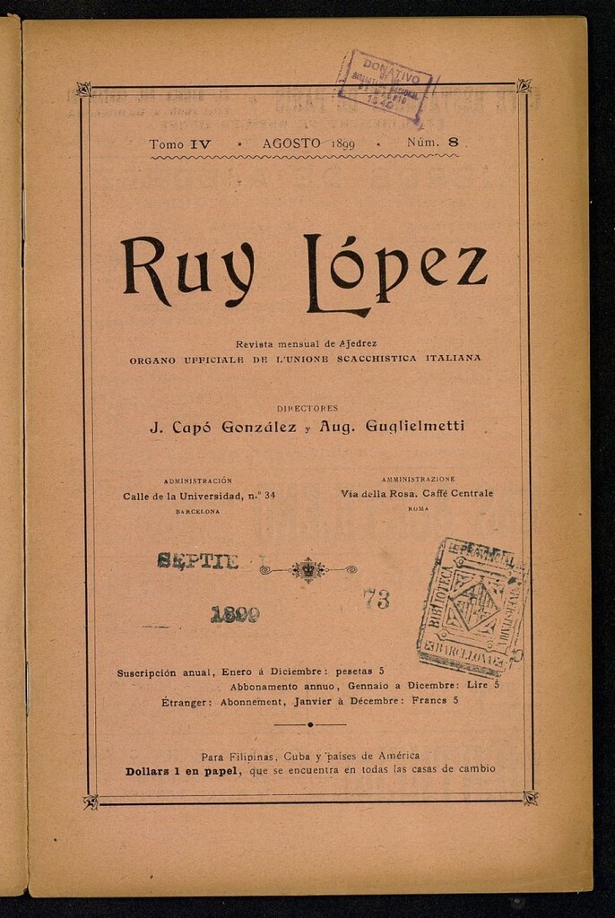 Miniatura de Ruy Lopez, de agosto de 1899, nº 8