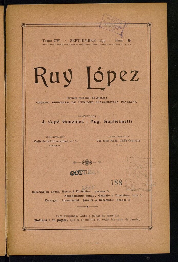 Miniatura de Ruy Lopez, de septiembre de 1899, nº 9
