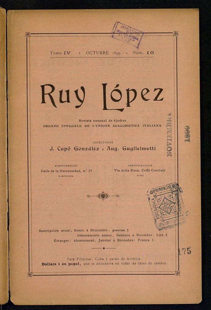 Miniatura de Ruy Lopez, de octubre de 1899, nº 10