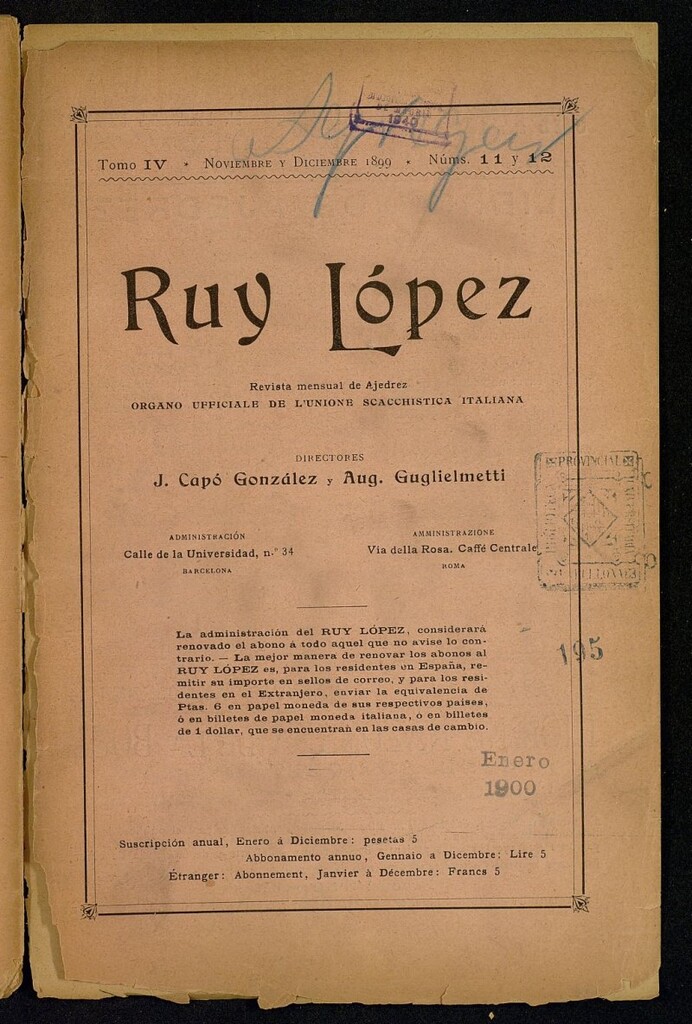 Miniatura de Ruy Lopez, de noviembre y diciembre de 1899, nº 11 y 12