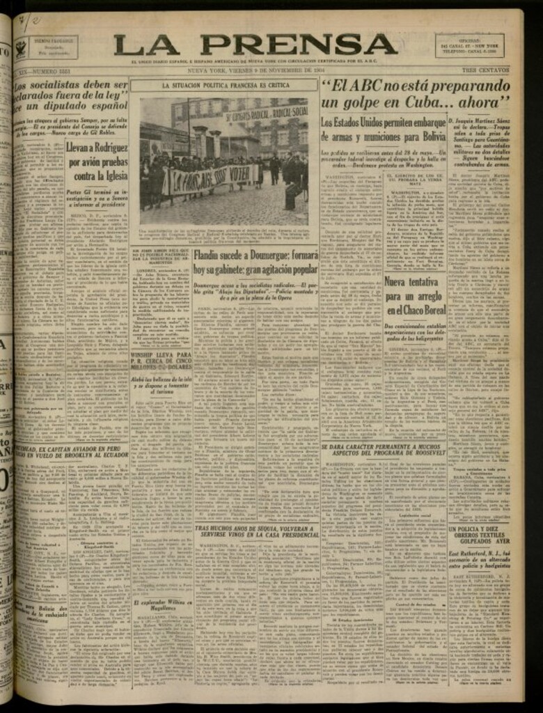 Miniatura de La Prensa: único diario español e hispano americano en Nueva York del 9 de noviembre de 1934, nº 5551