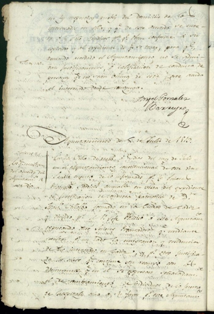 Miniatura de Acuerdos de Purificacion de 5 de julio de 1813