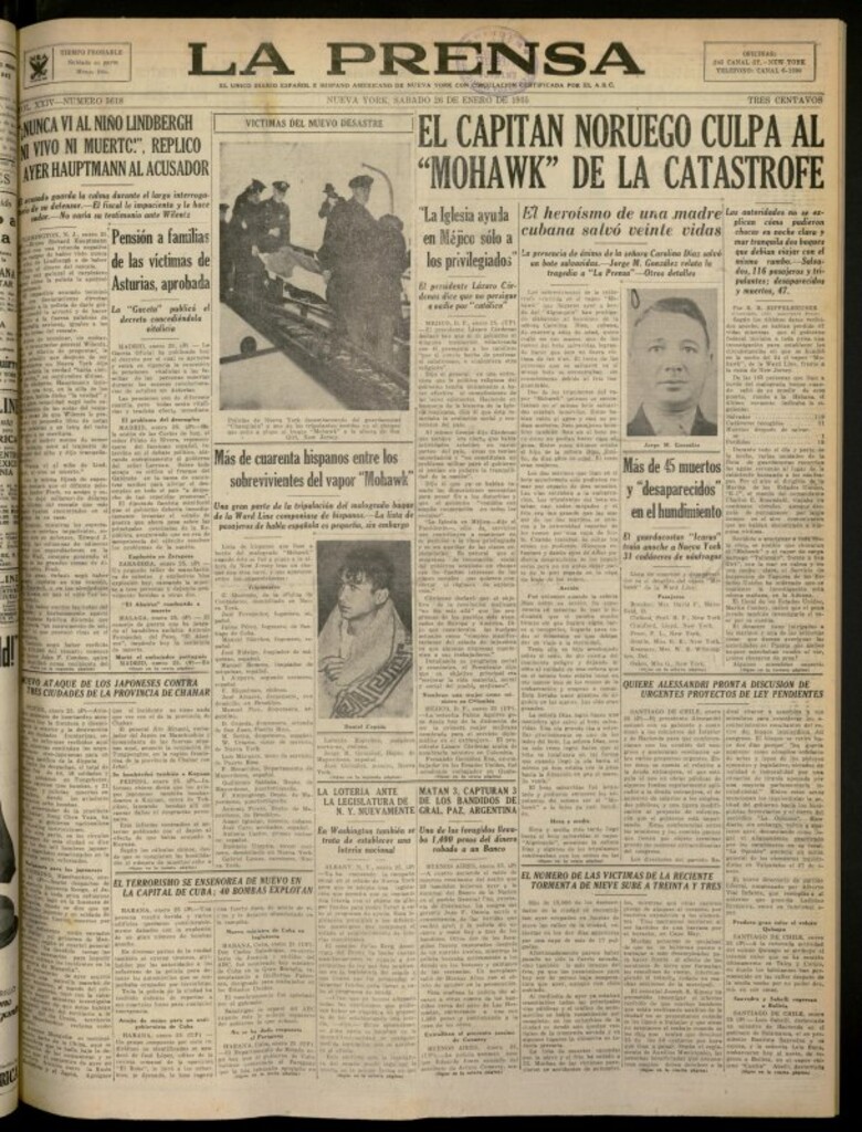 Miniatura de La Prensa: único diario español e hispano americano en Nueva York del 26 de enero de 1935, nº 5618