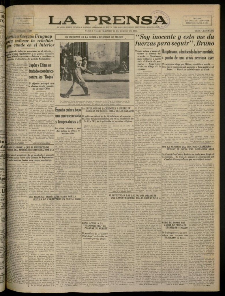 Miniatura de La Prensa: único diario español e hispano americano en Nueva York del 29 de enero de 1935, nº 5620