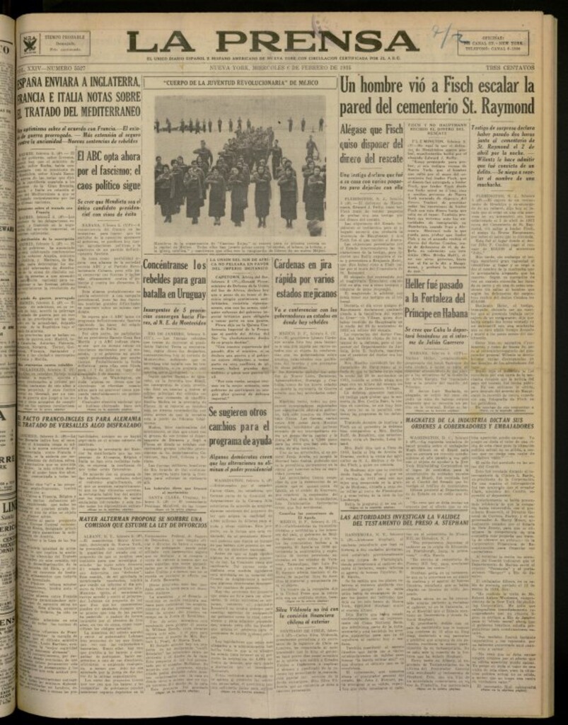 Miniatura de La Prensa: único diario español e hispano americano en Nueva York del 6 de febrero de 1935, nº 5527 [sic]