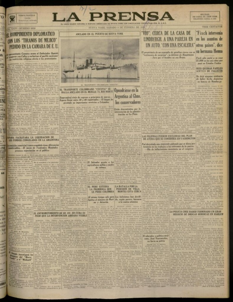Miniatura de La Prensa: único diario español e hispano americano en Nueva York del 9 de febrero de 1935, nº 5630