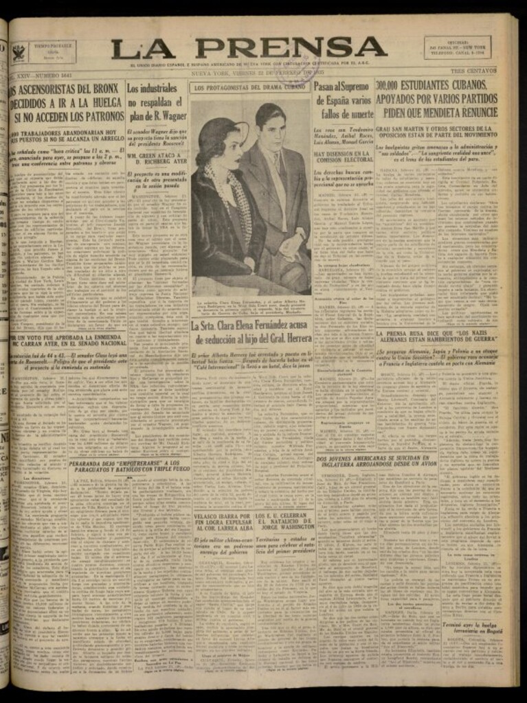 Miniatura de La Prensa: único diario español e hispano americano en Nueva York del 22 de febrero de 1935, nº 5641