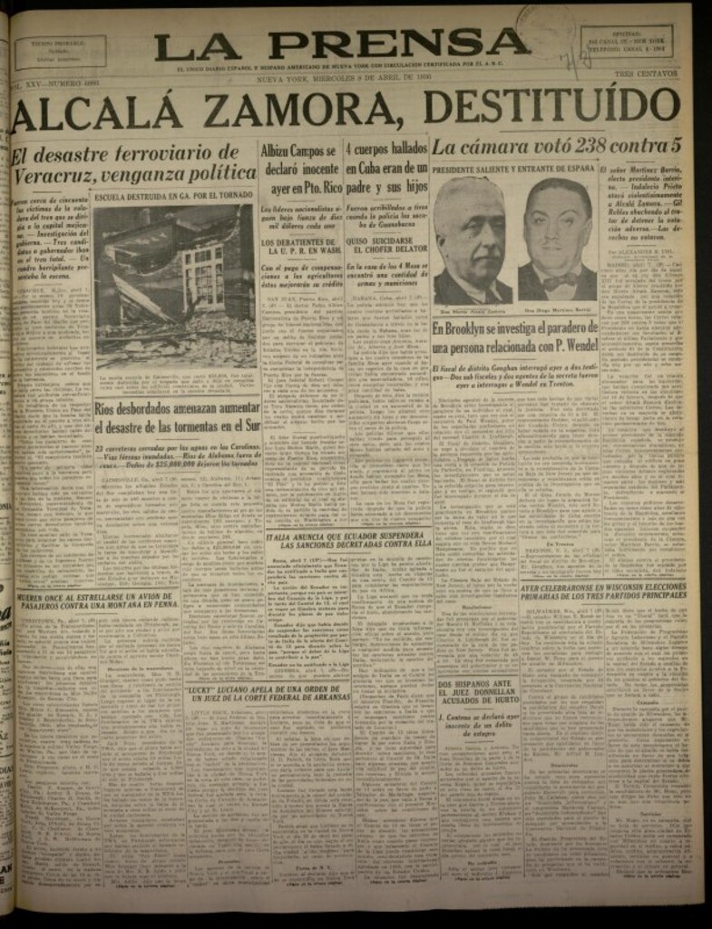 Miniatura de La Prensa: único diario español e hispano americano en Nueva York del 8 de abril de 1936, nº 5993