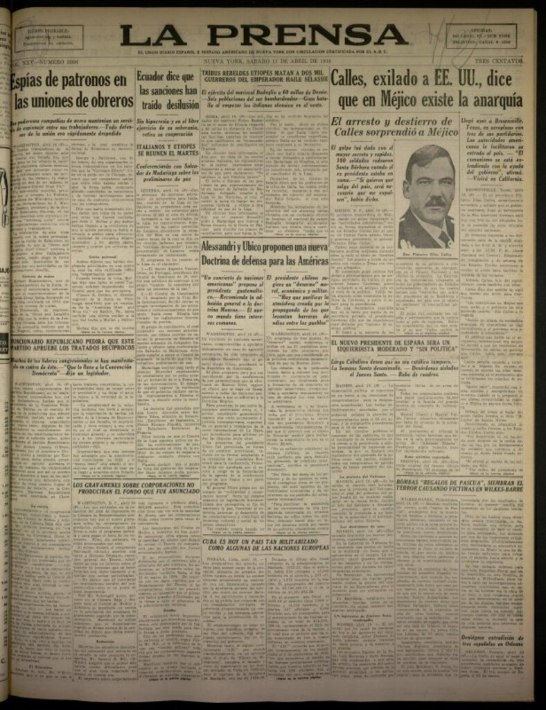 Miniatura de La Prensa: único diario español e hispano americano en Nueva York del 11 de abril de 1936, nº 5996