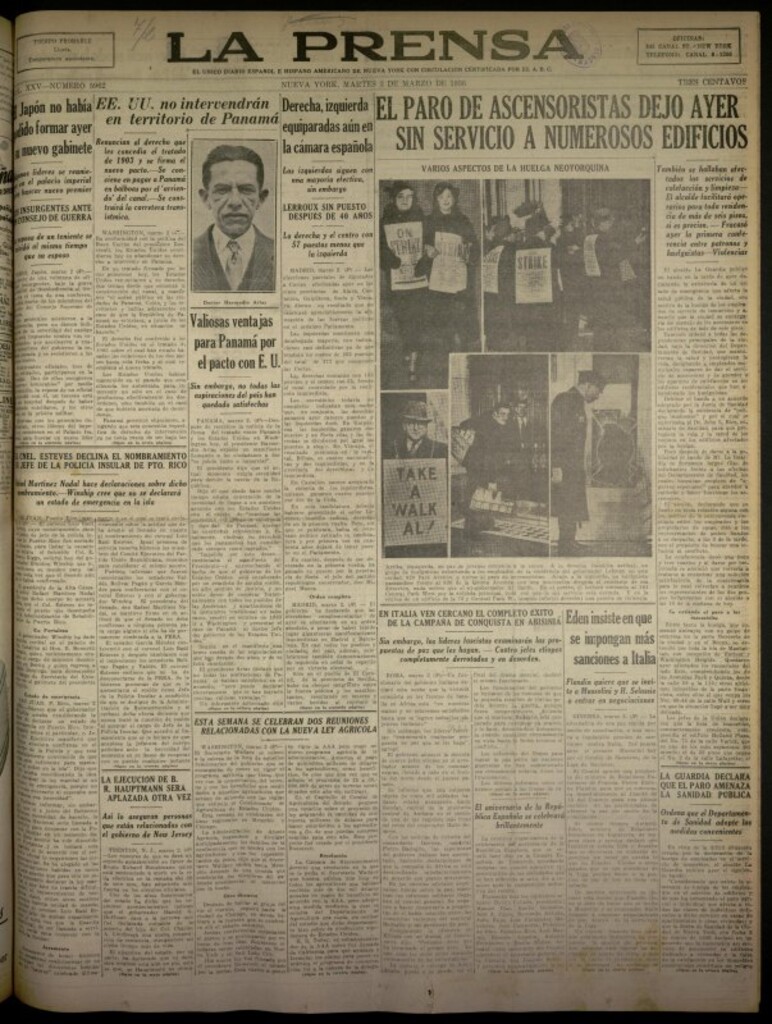 Miniatura de La Prensa: único diario español e hispano americano en Nueva York del 3 de marzo de 1936, nº 5962