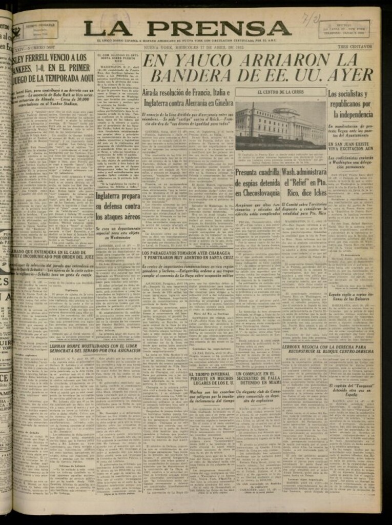 Miniatura de La Prensa: único diario español e hispano americano en Nueva York del 17 de abril de 1935, nº 5687