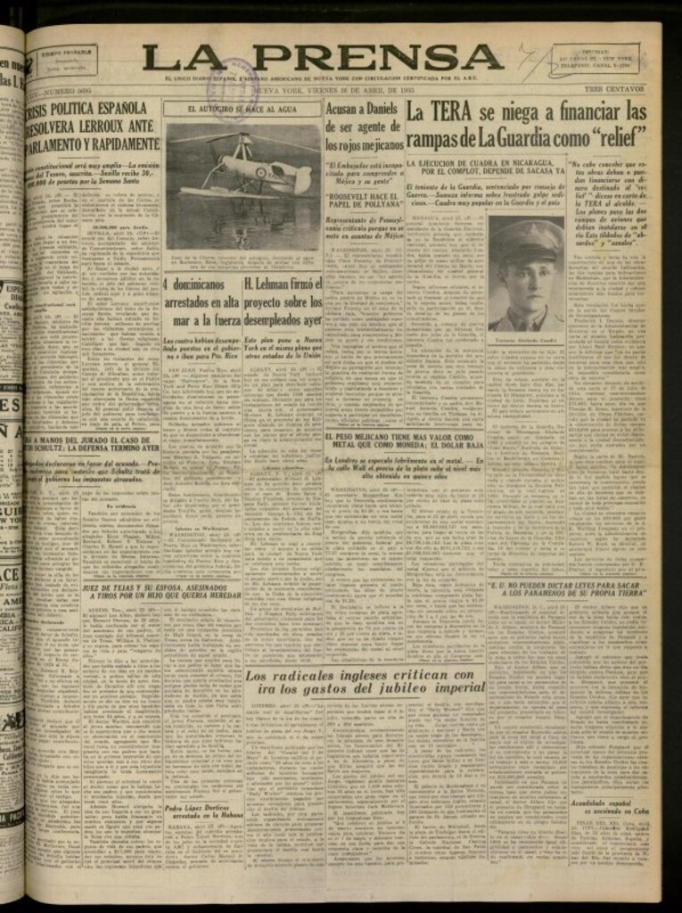 Miniatura de La Prensa: único diario español e hispano americano en Nueva York del 26 de abril de 1935, nº 5695